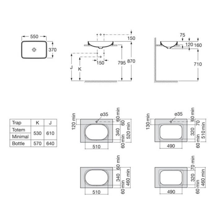 Lavoar în blat INSPIRA SQUARE FINECERAMIC® 550x370 mm - imagine 3