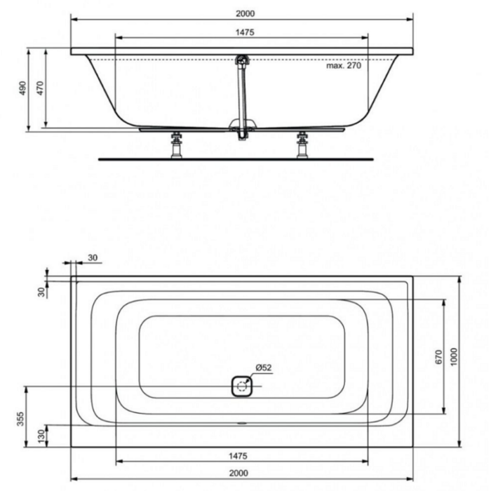 Cadă de baie din acril sanitar Tonic II Duo 200x100 cm - imagine 3