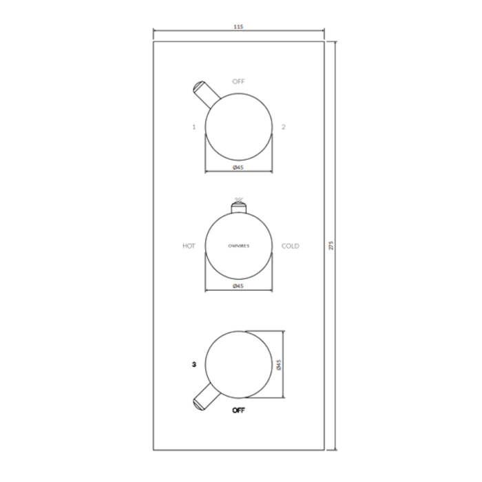 Baterie termostatică cu 3 căi pentru duș/baie încorporată Omnires Y - imagine 2