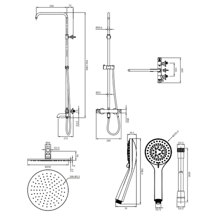 Coloană termostatică pentru duș cu pipă cadă Omnires Y - imagine 2