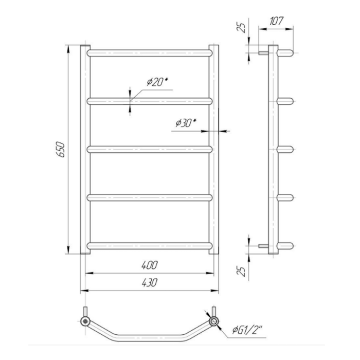 Uscător pentru prosoape Mario Inox Trapetia HP, mărime și culoare la alegere - imagine 4