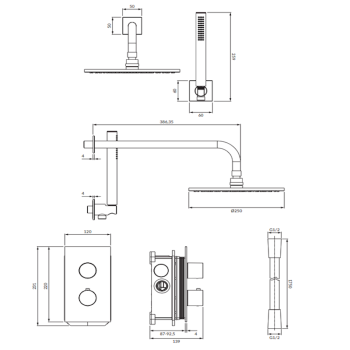 Sistema termostatică de duș încorporată Omnires Contour - imagine 3