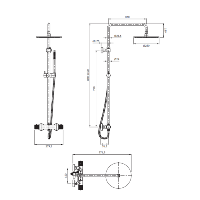 Coloană termostatică pentru duș Omnires Contour - imagine 2