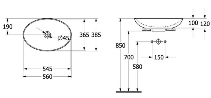 Lavoar pe blat Villeroy&Boch Loop&Friends 560x380 mm - imagine 3