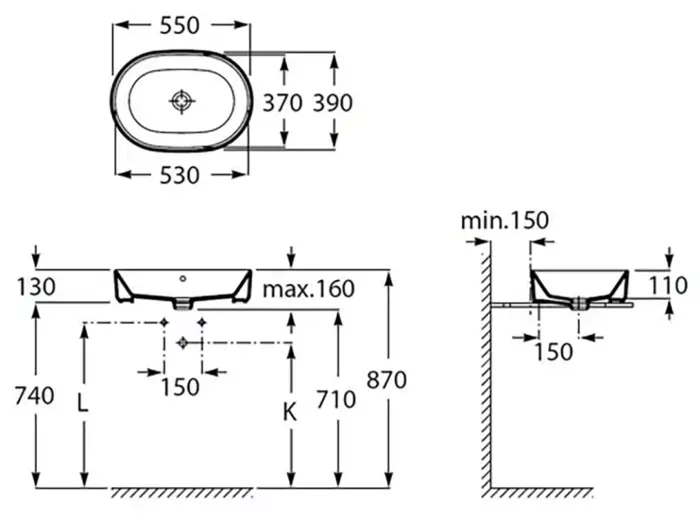 Lavoar pe blat ROCA The Gap 550x390 mm - imagine 2