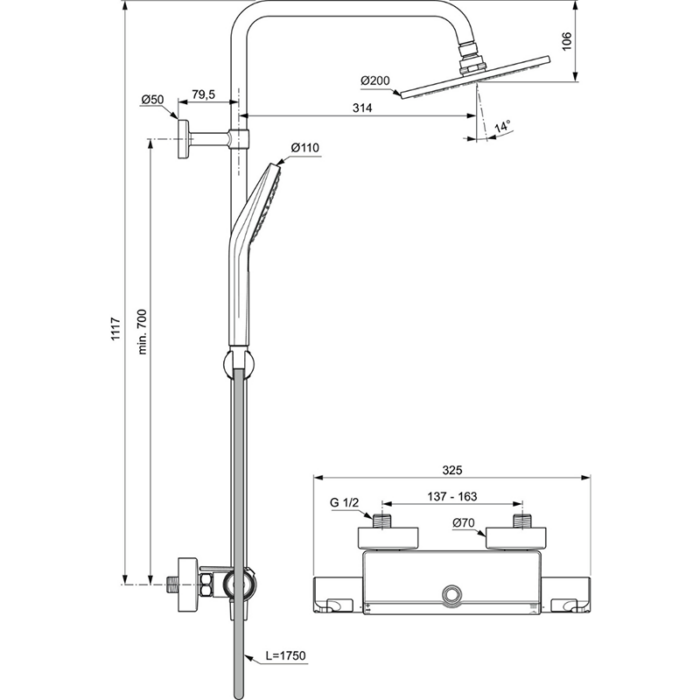 Coloană termostatică pentru duș Ideal Standard CERATHERM T50 - imagine 6