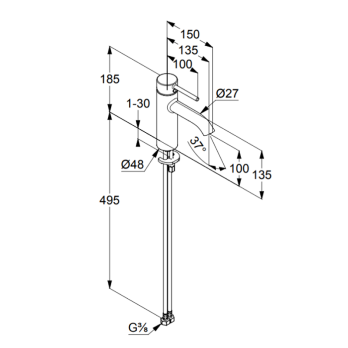 Baterie pentru lavoar Kludi Bozz 100 - imagine 2