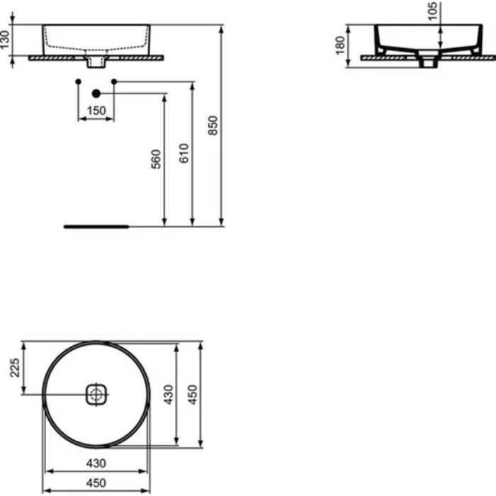Lavoar pe blat Ideal Standard Strada II 450x450 mm - imagine 3