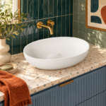 Lavoar pe blat BELLA din material compozit Silkstone 650x390 mm, culoare la alegere