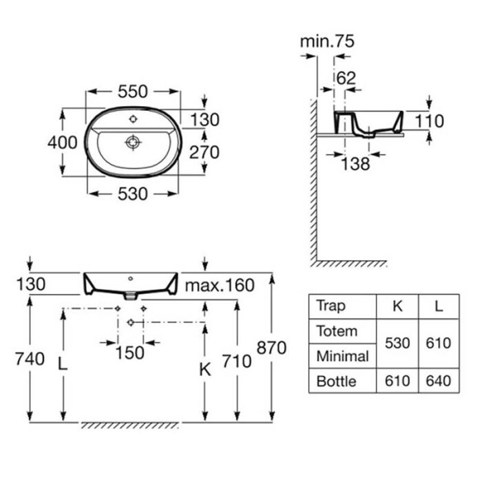 Lavoar pe blat ROCA The Gap 550x400 mm - imagine 2