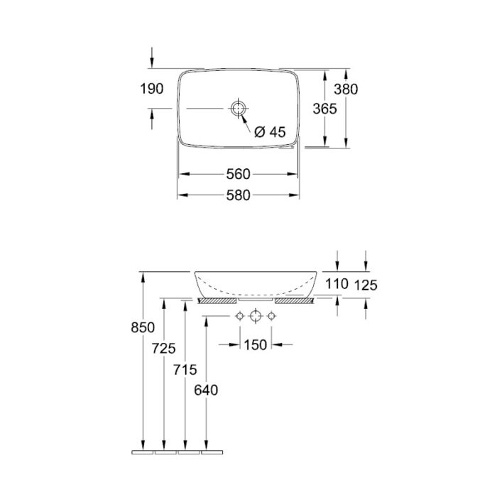Lavoar pe blat Villeroy&Boch Artis 580x380 mm - imagine 4
