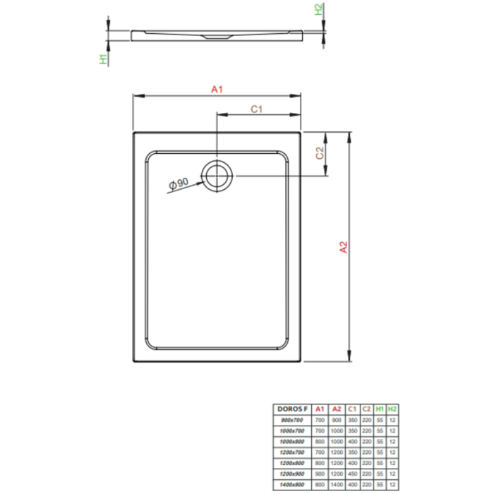 Cădiță de duș acrilică DOROS culoare și mărime la alegere - imagine 2