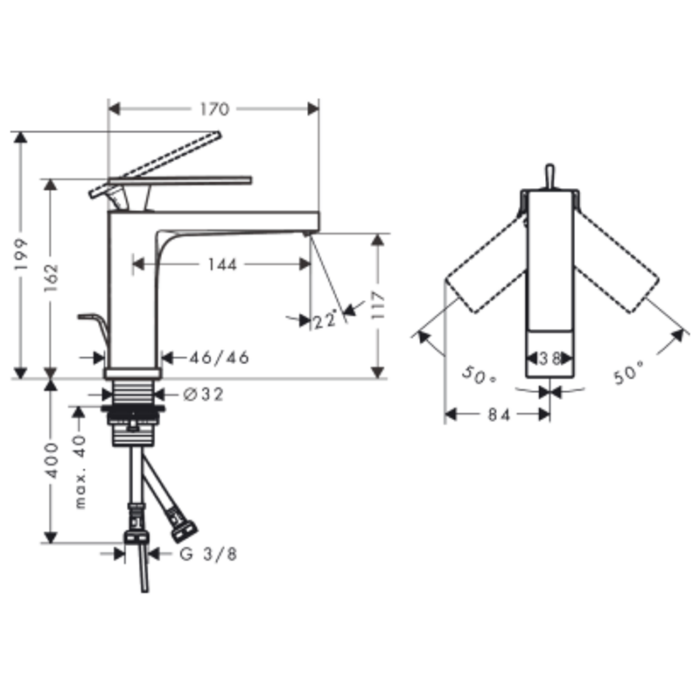 Baterie pentru lavoar Tecturis E 110 mm, culoare la alegere - imagine 7