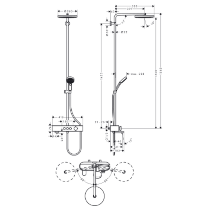 Coloană de duș cu termostat Pulsify S 260 1jet, crom - imagine 4