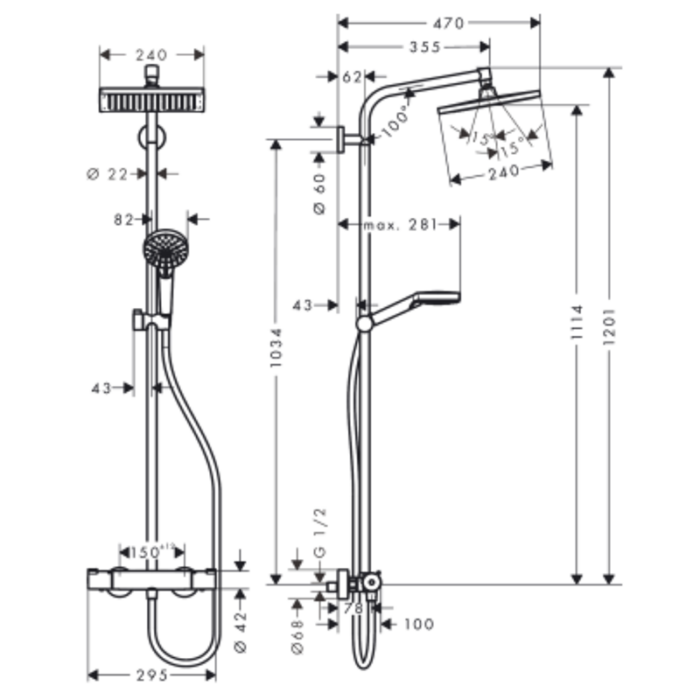 Coloană de duș cu termostat Crometta E 240 1jet, crom - imagine 8