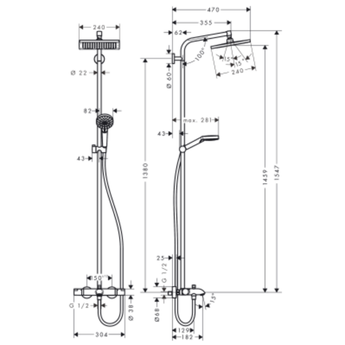 Coloană de duș cu termostat Crometta E 240 1jet, crom - imagine 5