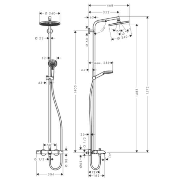 Coloană de duș cu termostat Crometta S 240 1jet, crom - imagine 6