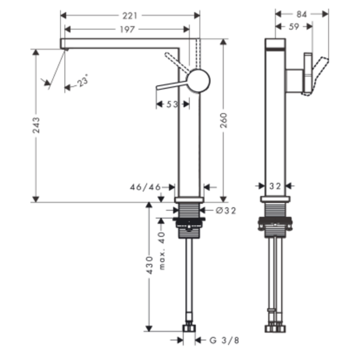 Baterie înaltă pentru lavoar Tecturis E 240 mm, culoare la alegere - imagine 4