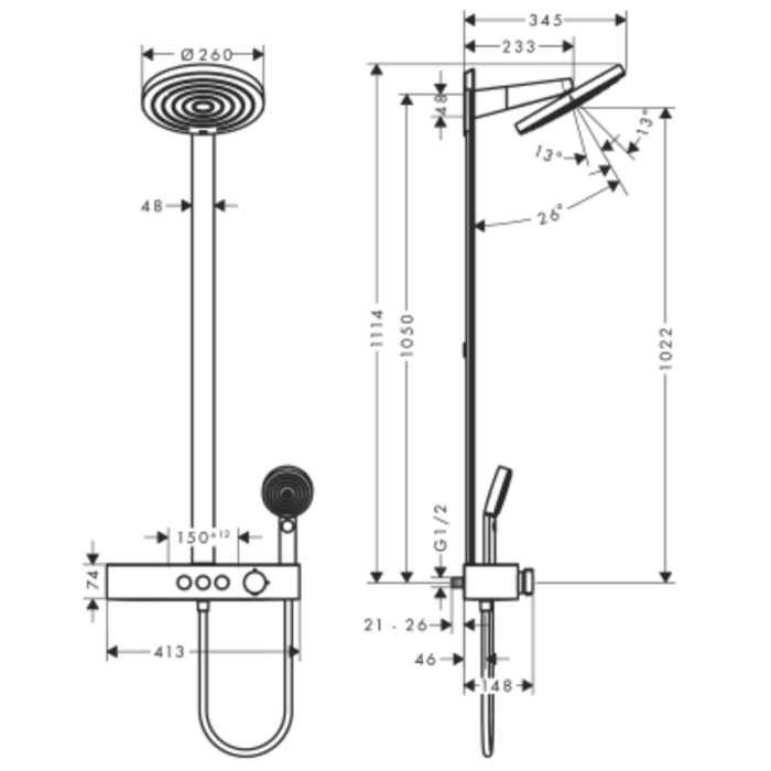 Coloană de duș cu termostat Pulsify S 260 2jet, culoare la alegere - imagine 9