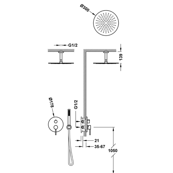 Sistem de duș încorporat Tres Study Exclusiv montarea din tavan, culoarea la alegere - imagine 2