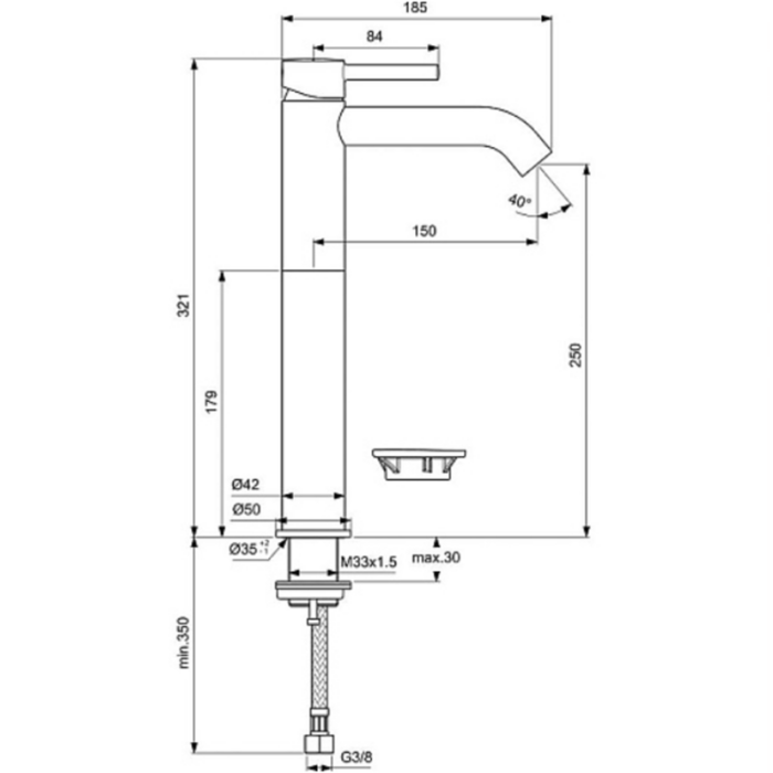 Baterie pentru lavoar înalt Ideal Standard Ceraline - imagine 7