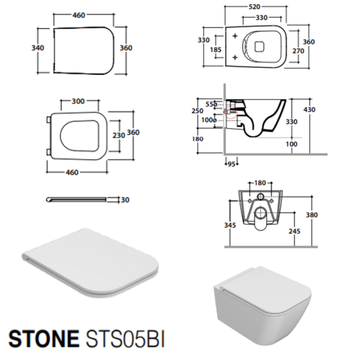 Vas WC suspendat GLOBO Stone Rimless cu capac Soft Close - imagine 5