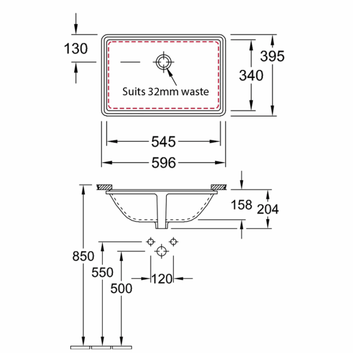 Lavoar sub blat Villeroy&Boch Lunea 545 x 340 mm - imagine 2