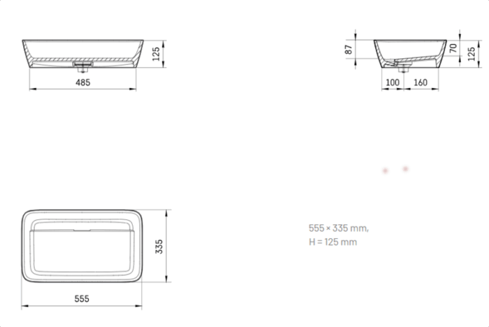 Lavoar pe blat QUADRO ON din material compozit CastStone 555x335 mm, culoare la alegere - imagine 6