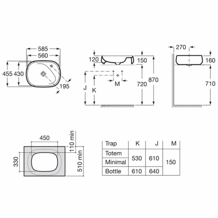 Lavoar pe blat ROCA Beyond 585x455mm, alb lucios - imagine 4