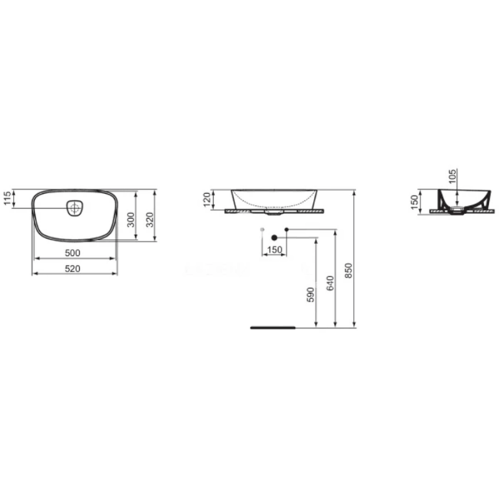 Lavoar pe blat IDEAL STANDARD Dea, 520x320 mm, alb lucios - imagine 4
