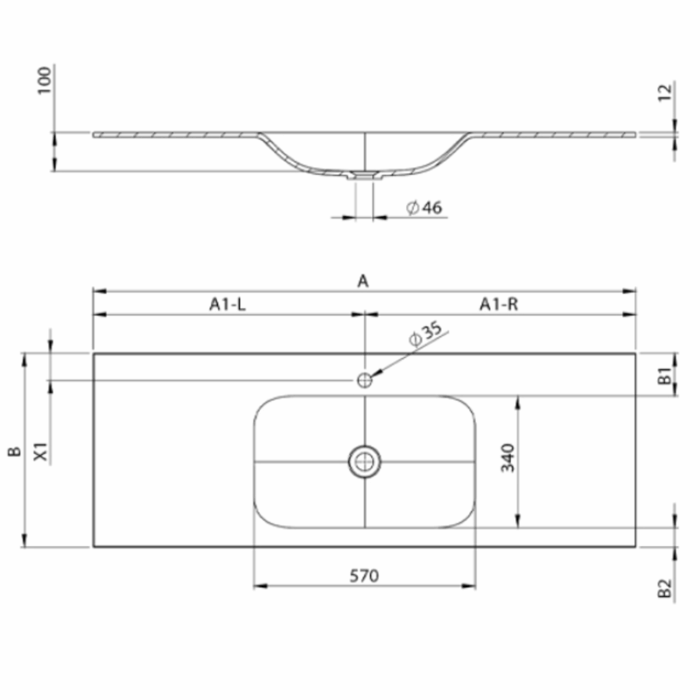 Lavoar pentru mobila Kolpa SIENNA KERROCK®, 1600x500 mm, alb mat - imagine 3