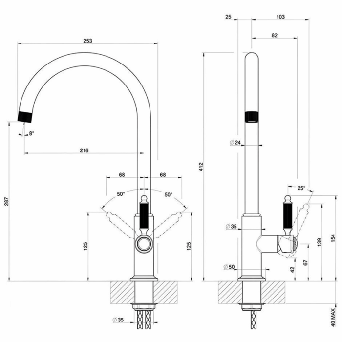 Baterie pentru bucatarie Venti20 cu pipa pivotanta, culoare la alegere - imagine 2