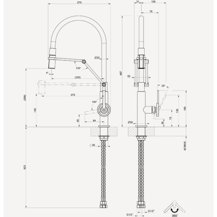 Baterie pentru bucatarie Volantino cu pipa pivotanta, culoare la alegere - imagine 6