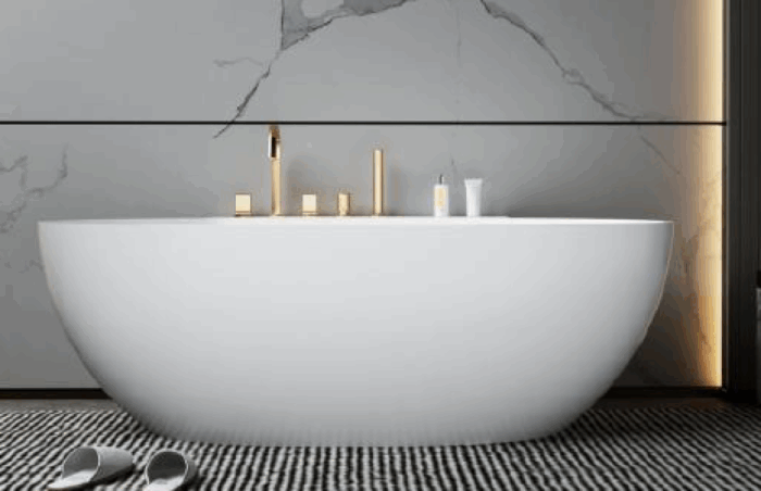 Cada de baie freestanding din compozit mineral, 1700x880 mm, alb mat - imagine 2