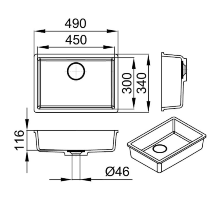 Lavoar sub blat BRINA V-UN, 450x300 mm, alb mat - imagine 4