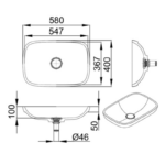 Lavoar sub blat GLORIA V-UN 580×400 mm, alb mat - imagine 3