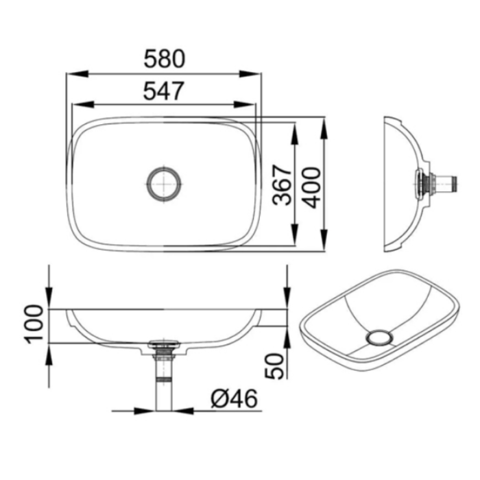 Lavoar sub blat GLORIA V-UN 580×400 mm, alb mat - imagine 3