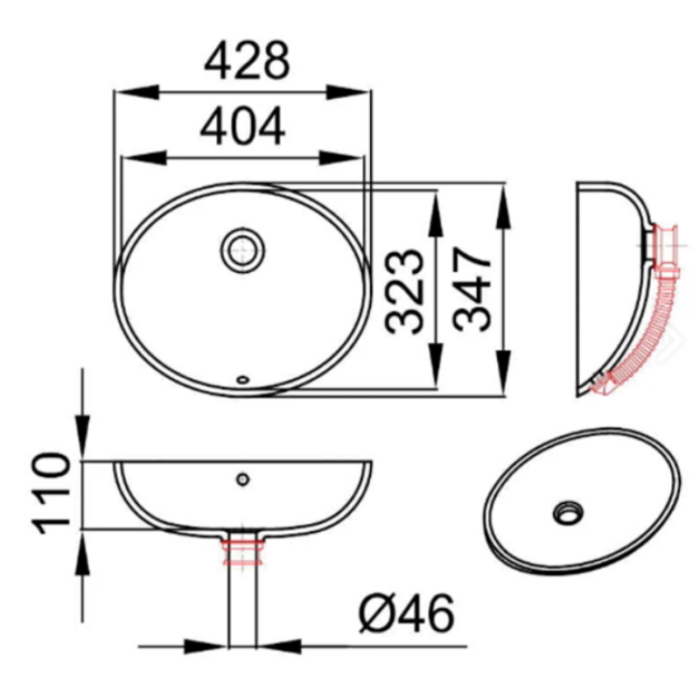 Lavoar sub blat BLANCA-UN 404x323 mm, alb mat - imagine 4