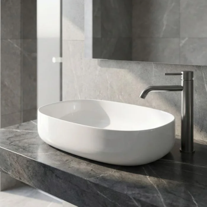 Lavoar pe blat ArtCeram COGNAC 550x350mm, alb lucios - imagine 4