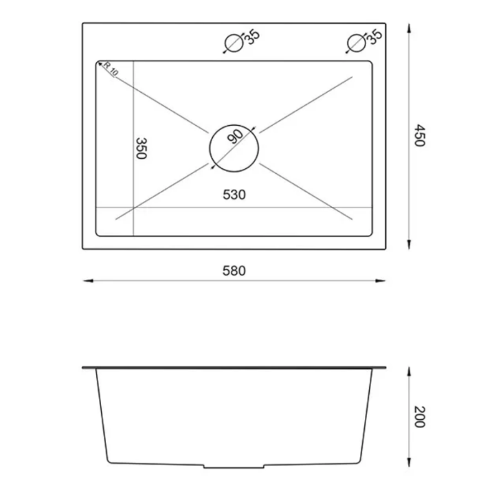 Chiuveta de bucătărie în blat din inox BRANON 530×350x200 mm, culoare la alegere - imagine 3