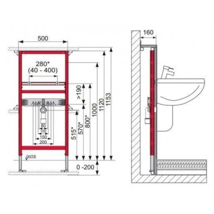 Ramă încorporata TECEprofil pentru montarea lavoarului, H 1120 mm - imagine 5