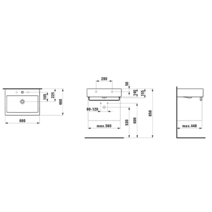 Lavoar pe blat Laufen LIVING CITY 600×460 mm, alb lucios - imagine 4